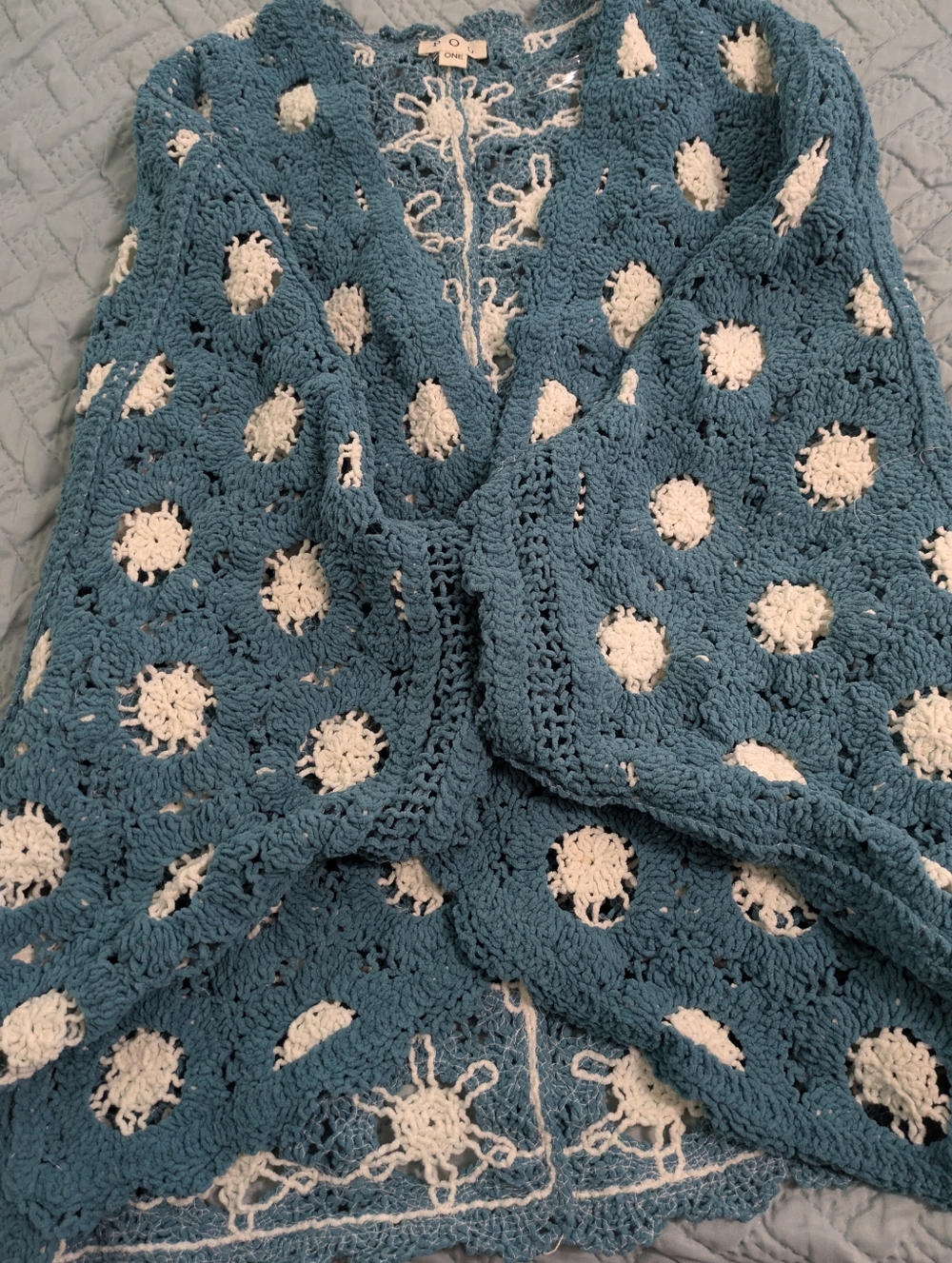 POL Teal Crochet Open-Front Women's Batwing Loosefit Sweater - Picture 2 of 4